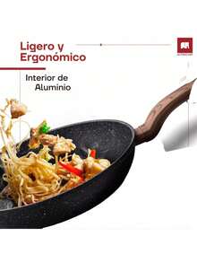 Sartén Antiadherente de 28cm, Tecnología Alemana Ultrachef Master Stone Línea Piedra y Madera 100% Libre de PFOA Para Estufas de Inducción Gas o Eléctrica Gris - 28 cm - Ver 5