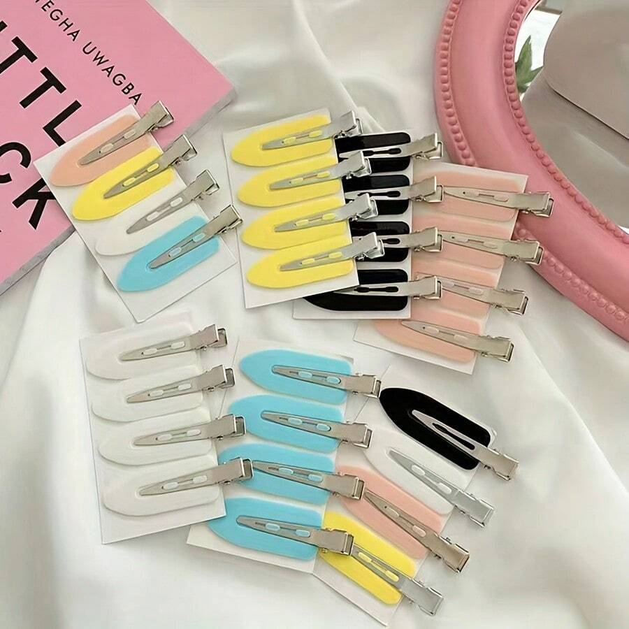 VILA 4-Piece Women's No-Slip Hair Clips – Strong Grip Seamless Hairpins In Light Colors (Yellow, Pink, Blue, Black, White, Beige, Brown, Grey, Navy) – Versatile For Updos, Braids & Daily Styling – Smooth Salon-Quality Hair Accessories - 黑色4pcs - 查看 1