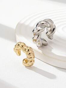 2pcs/Set Silver & Gold Thick Hoop Earrings Set, Women Clip-On Earrings - Multicolor - View 4