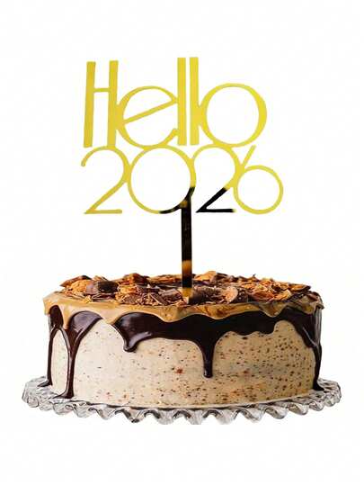 1pc/3pcs Acrylic 2026 New Year Cake Topper, Gold Handwritten Design, Holiday New Year Party Cupcake Decor, Feather-Free, Suitable For Home Kitchen Use