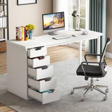 Tribesigns 47 Inches Computer Desk With 5 Drawers, Rustic Brown Home Office Desk With Storage, Modern Simple Laptop Desk Study Writing Table For Small Spaces, White - trắng - Xem 5