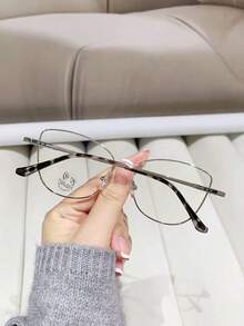 1 Pair Women's Pink Cat Eye Glasses, Metal Frame, Non-Prescription Lenses, Fashion Versatile, Suitable For Daily Wear And Decoration - Multicolor - View 8