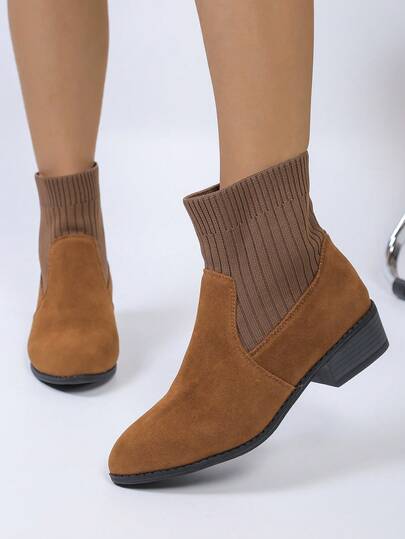 女士优雅弹力踝靴，舒适低跟，简约风格，适合春秋季穿着