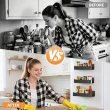 6 Pack Magnetic Spice Rack With 12 Movable Hooks, Space Saving Magnetic Spice Organizer Shelf For Refrigerator, Microwave, Seasoning Organizer For Kitchen - 白色 - 查看 7