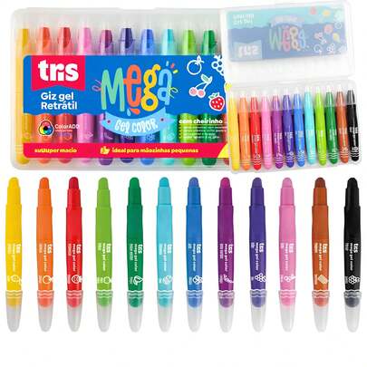 Giz De Cera Gel Color 12 Cores Giz Retrátil Com Cheirinho Ponta Macia Cores Vibrantes Aquarelável