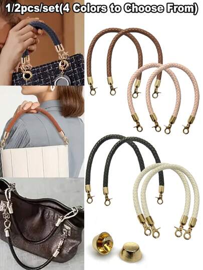 2 Packs Woven Imitation Leather Bag Handles With Gold Spring Buckles, Diy Handbag Chain Straps, Wristlet Wallet Making Supplies, Diy Decorative Bag Handles, Suitable For Gift Boxes, Portable Decorative Wallets And Crochet Straw Crafts Handbag Replacement Handles, Diy Handbag Making, Gifts For Lovers, Relatives, Friends, Classmates, Colleagues, Teachers, Holidays, Birthdays, Teacher's Day, Thanksgiving, Christmas Gifts