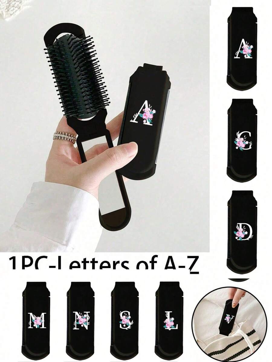 Lược gương gấp 2 trong 1 - Di động, in chữ hoa trắng từ A-Z, kèm sticker vàng tự dán, dụng cụ làm đẹp du lịch hiện đại, lược gấp có gương trang điểm, tiện lợi mang theo, món quà hoàn hảo cho gia đình, bạn bè, học sinh, đồng nghiệp và giáo viên. Thích hợp làm quà tặng Ngày Nhà giáo, Lễ Tạ ơn, Giáng sinh, Năm mới, Ngày Valentine. - Nhiều màu - Xem 1