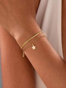 VJS 1 chiếc vòng tay nữ bằng thép không gỉ hai lớp hình ngôi sao - Thích hợp để đeo hàng ngày và đi nghỉ mát, món quà tuyệt vời cho Ngày Valentine, Halloween, Giáng sinh. - Vàng - Xem 5