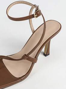 Sandalias de tacón alto para mujer en verano, zapatos elegantes de dama de color marrón moca para primavera/verano, sandalias de tacón alto y puntera abierta de moda sexy, sandalias de tacón de aguja de punta cuadrada, tacones de gatito para novia y boda, zapatos rojos de sandalias - Marrón Mocha - Ver 9