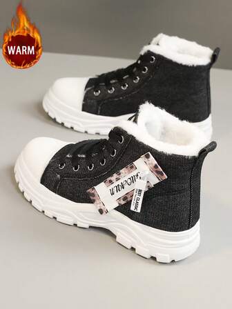 1 Pair Women's Plus Size Winter Plush Colorblock Outdoor Snow Boots, Round Toe Lace-Up Hiking Boots For Autumn/Winter