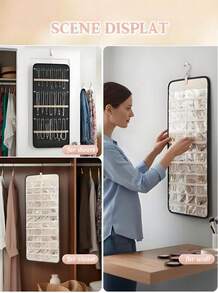 Large Capacity Jewelry Organizer Hanging Bag - Double-Sided Wall-Mounted Closet Storage With Hooks For Earrings/Necklaces/Rings | Dustproof Premium Polyester Door Organizer (Black Valentine's Gift Idea) Hanging Jewelry Organizer, Necklace Holder  Earrings Rings Hanger With Pockets Hang On Closet, Wall, Door,1 Piece, Extra Large Black - 彩色 - 查看 5