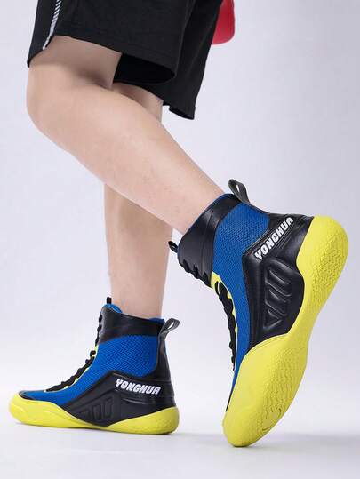 TACHUAN Professional Wrestling Shoes, Men's High-Top Combat Boxing Shoes, Training Shoes, Kickboxing Boots, Fitness Martial Arts Shoes