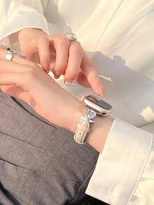 1 件女士双心水钻皮革表带，个性化定制，适用于 38/40/41/44/45/49/42/46 毫米系列 11/SE3/Ultra3/Ultra/SE/SE2/10/9/8/7/6/5/4/3/2/1 - 粉色 - 查看 5