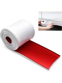 1pc White/Beige Rubber Car Side Skirt Scratch Protector, Universal Fit Side Edge Bumper Guard - White - View 3