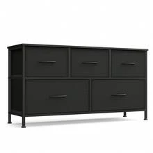 SONGMICS Dresser For Bedroom, Chest Of Drawers, Steel, MDF, 5 Non-Woven Fabric Drawers, Storage Organizer Unit, Closet, Entryway, Ink Black And Ebony Black - 黑色 - 查看 7