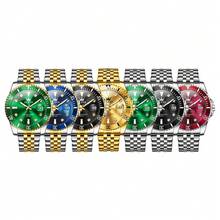 OLEVS Watch For Men Stainless Steel Business Dress Luxury Diamond Big Face Waterproof Mens Watches With Date Analog Wrist Men Watch Reloj Para Hombre Green Dial - golden blue - 查看 10