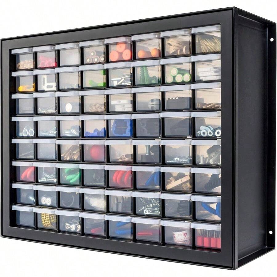 TYUI IRIS USA Bead Organizer Drawers 64-Drawer Screw Tool Electronics Hardware Nuts And Bolts Plastic Garage Storage Cabinet Bin Stackable Craft Supply Building Bricks Sorter Teacher Tool Box Black - Black - View 1