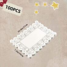 100pcs White Paper Lace Doilies, Disposable Paper Placemats, Decorative Disposable Placemats, Bulk, Suitable For Desserts, Fried Foods, Wedding Tableware Decor, Cake Packaging - Round/Oval/Rectangular/Heart Shaped - White - View 19