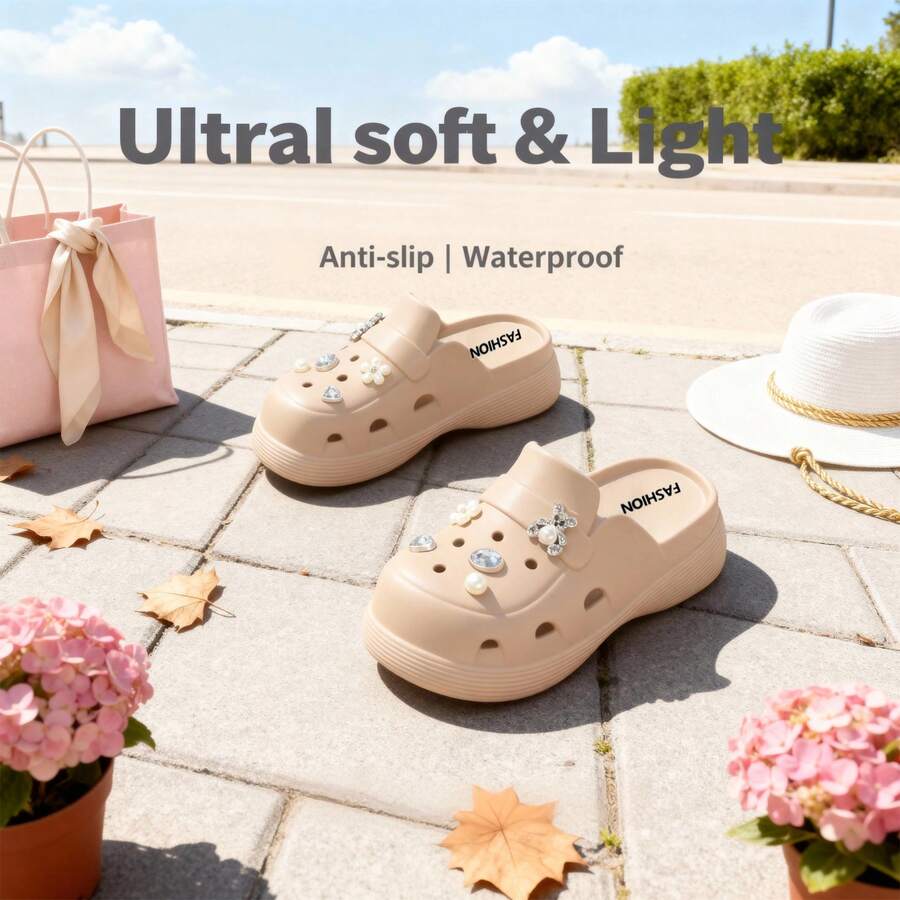ASOFTER Women's Cartoon Cute Rhinestone Bear Design Casual Slip-On Sandals, Suitable For Outdoor & Indoor, Thick Sole, Non-Slip, Beach Shoes, Christmas Gift