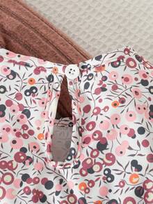 秋冬女婴可爱粉色毛绒荷叶边开衫和无袖花卉领结连衣裙两件套 - 藕粉色 - 查看 11