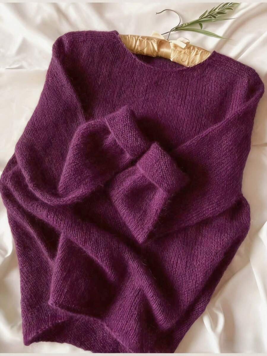Damski sweter z okrągłym dekoltem w kolorze zielonym, w stylu vintage, swobodny na wiosnę, lekki, jednokolorowy, prążkowany sweter z długim rękawem z poliestru na wiosnę/jesień - Red Plum - Zobacz 1