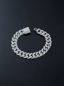 1 Set Men's 13mm Wide Hip Hop Style Fully Iced-Out Cuban Link Chain Necklace And Bracelet Set - Style a - View 9