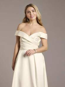 Elegant Off The Shoulder Satin Wedding Gown - Perfect For Christmas, Halloween, Weddings, Proms & Birthdays - White - View 3