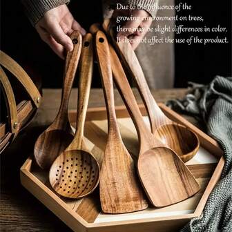 5-Piece Rosewood Professional Cooking Set | Vintage Spatula + Bent Spatula + Strainer Ladle + Seasoning Spoon + Soup Ladle, Versatile Cooking Tools
