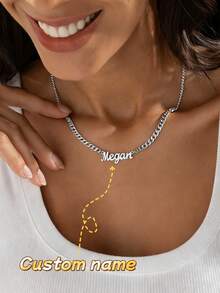 1 Piece Of High-Quality Custom Cuban Name Necklace, Gold-Plated Name Pendant, Customizable With English Name, Personalized Stainless Steel Necklace, Name Necklace, Custom Necklace, Women's Necklace, Women's Jewelry, Christmas Gift, Valentine's Day Gift, Personalized Gift, Unique Gift For Couples, Friends, Family, Anniversaries, Birthdays. - Multicolor - View 12