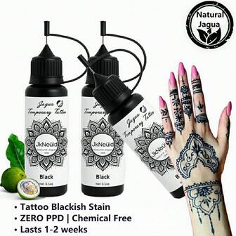 1/3片装持久天然瓜果纹身凝胶，临时纹身，深黑色，可持续1-2周，纯植物配方，易于使用，是派对和节日的完美之选。