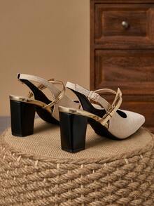 WHDXY 7cm Elegant Square Toe Chunky Heel Pumps, Shiny Apricot Color, Suitable For Party, Banquet, Wedding, Daily Wear - Apricot - View 4