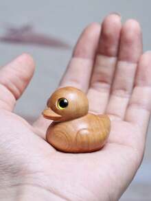 1pc Cute Lazy Cat & Small Yellow Duck, Handmade Wooden Carving Decor, Carved Tabletop Tea Hanging Ornament - Multicolor - View 13