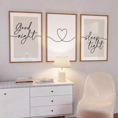 3pcs/Set, Good Night, Sleep Tight, Bedtime Quotes Print, Valentine's Day Decor, Unframed Minimalist Bedroom Wall Art, Couples Wall Decor, Above Bed Art Boho Poster, Modern Decor, Canvas Art For Living Room, Bedroom, Home Office, , Dorm, Hallway, Home And Room Decoration