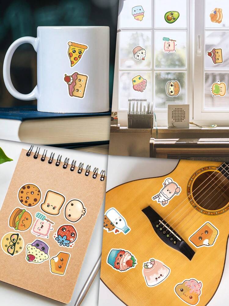 60 Cute Food Cartoon Stickers -Vinyl Stickers,Suitable For Laptops,Skateboards,Etc. - Reusable And Colorful,Edible Stickers,Stickers Cute Cartoon,Bread Stickers,Stickers,Food Stickers,Cute Stickers - Multicolor - View 9