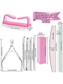 Manicure & Pedicure Tool Set, Including 100/180 Grit Nail File, Nail Buffer Block, Nail Clipper, Cuticle Pusher, Cuticle Remover, Ingrown Toenail Lifter, Toe Nail File, Nail Brush - Multicolor - View 6