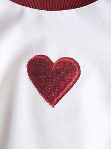 2 件女童休闲套装：长袖 T 恤，心形印花和百褶裙，春秋 - 紅白色 - 查看 4