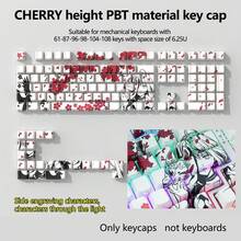 Juego de teclas con grabado lateral de material PBT, teclas con diseño de Sakura, cuervo y chica de anime, perfil CHERRY adecuado para interruptores MX (teclado no incluido), técnica de sublimación - CEREZA - Ver 15