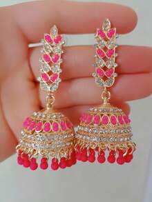 優雅水鑽流蘇吊墜 Jhumka 耳環，女性日常配戴、度假、婚禮與派對耳飾，女性禮物 - 樹葉鈴鐺耳環 - 查看 11