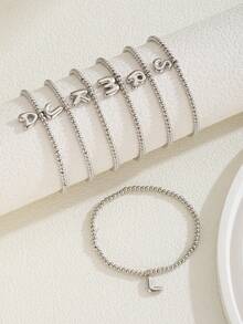 1pc Girls' Fashionable Balloon & Letter Beaded Bracelet, Suitable For Parties, Daily Wear, Birthday Gifts, Showcasing Charm - Silver - View 4