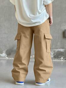 1pc Young BoyAll-Match Solid Color Comfortable Simple Versatile Cargo Pants - Khaki - View 5