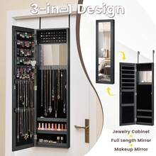 Lifezeal Wall Door Mounted Mirrored Jewelry Cabinet Storage Organizer Back To School Dormitory Storage - Black - View 4