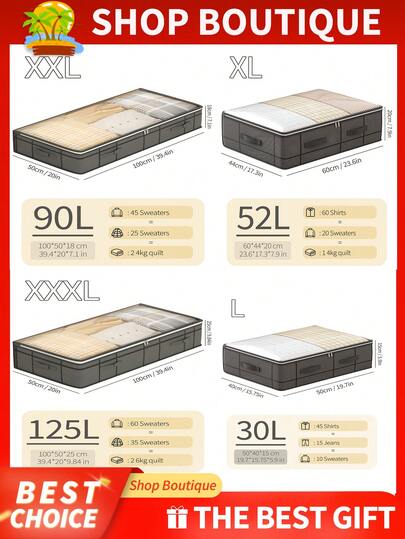 1pc Underbed Storage Bag, Fully Utilize Underbed Space, Can Be Used As Cabinet Top Storage Bag, Easily Solve Storage Problems, Flat Storage Bag, Drawer Storage Bag, Quilt Storage Bag, Clothing Sorting Bag, Miscellaneous Storage Bag, Thickened Material, Waterproof And Dustproof, Reinforced Handle, Transparent Top Design, Dual-Directional Metal Zipper, Easy To Fold, Bedroom, Storage Organization, Home Storage