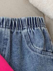 2 piezas Conjunto informal para niñas con top sólido fucsia y pantalones con decoración de lazo 3D, adecuado para uso diario - Rosa - Ver 5