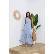 Baby Blue Crochet Long Dress – Elegant, Feminine, And Timeless - 淺藍色 - 查看 2