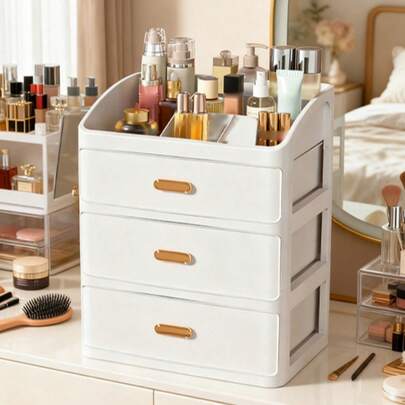 1 hộp đựng đồ trang điểm đa năng để bàn có ngăn kéo, giá đựng trang sức và mỹ phẩm, hộp đựng mỹ phẩm 1/2/3/4 tầng có ngăn kéo cho bàn trang điểm, trang trí phòng trang điểm.