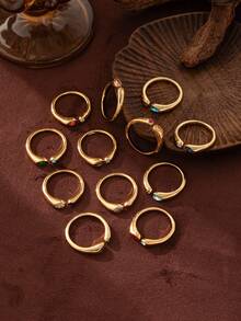 1枚时尚不锈钢开口宝石戒指，适合12岁生日佩戴。电镀18K金，防水防汗，适合情人节、节日、户外活动和假日郊游等场合。女士饰品。 - 彩色 - 查看 1