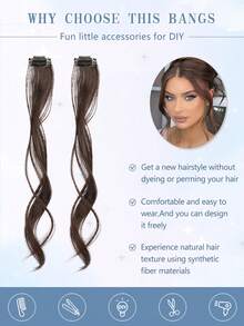 Long Side Air Bangs,2PCS Clip In Bangs 12 Inch Long Wavy Curly Clip In Bangs Synthetic Fiber Front Side Bangs For Women Daily Use - Multicolor - View 6