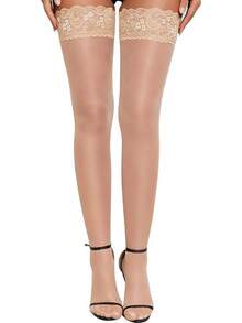Women's Lace Top Thigh High Sheer Stockings Antiskid Silicone Ultra Shimmery Pantyhose - 裸體 - 查看 10
