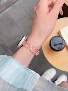 1条时尚粉色PC塑料表带，兼容 38mm 40mm 41mm 42mm 44mm 45mm 46mm 49mm，现代纹理表带，兼容 Series Ultra 3/2/1 11 10 9 8 7 SE3 6 5 4 3 2 1，时尚女士手表配件，休闲纤薄表带，兼容表带 - 粉色 - 查看 3