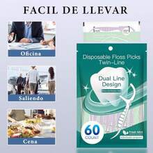 60 Piezas Hilo Dental,Oral Flossers Diseño Ultrarresistente de Doble Línea,con Vitamina E y Flúor Empaquetado Individualmente Fácil de Llevar,Sabor Refrescante a Mentalimpieza Profunda de Dientes (, )(Púrpura 1 pieza) - Multicolor - Ver 7